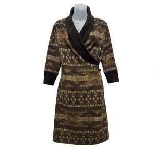 Ralph Lauren Brown Cotton Knit Southwestern Shawl Collar Surplice Dress